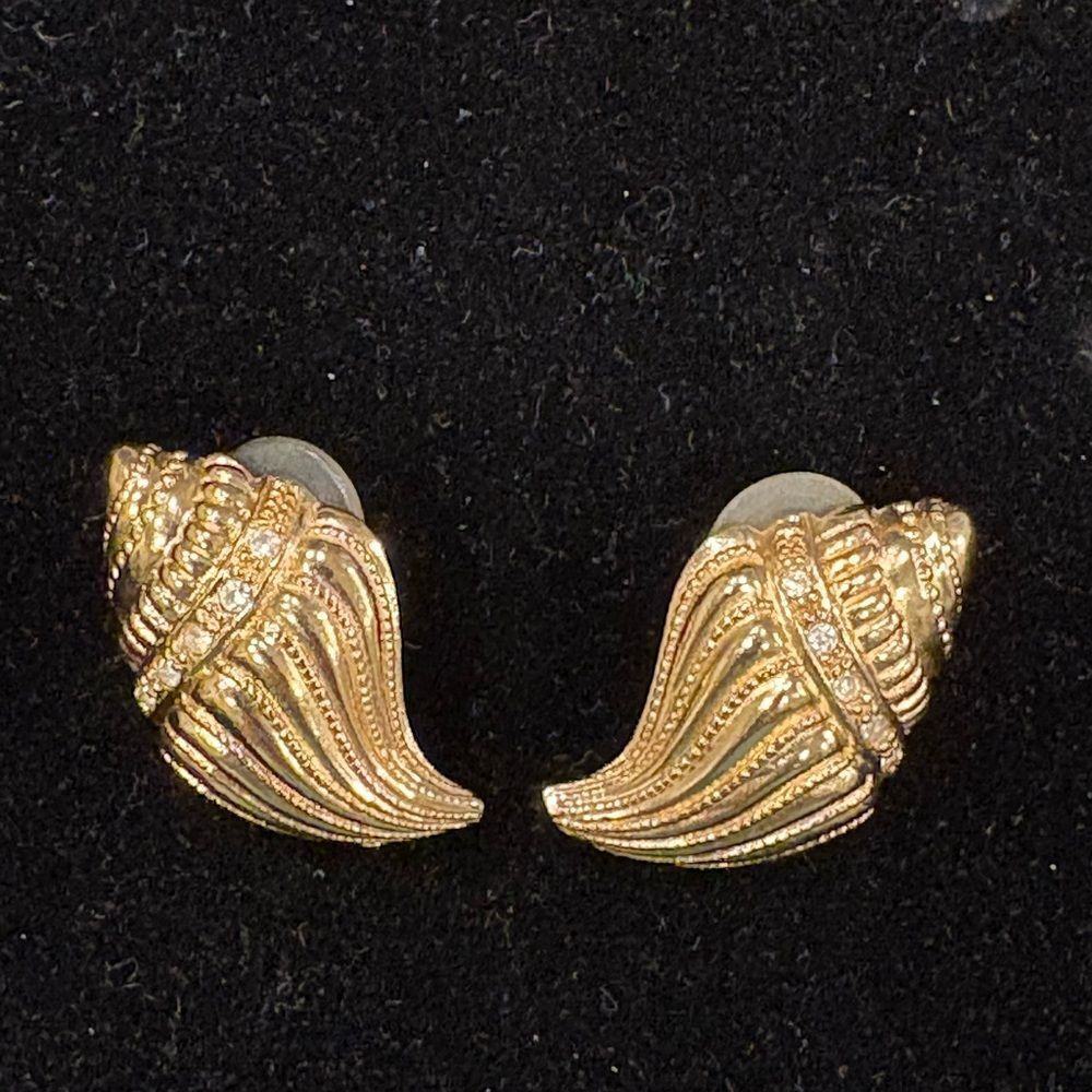 KJL for Avon Gold-Tone Shell Pierced Earrings